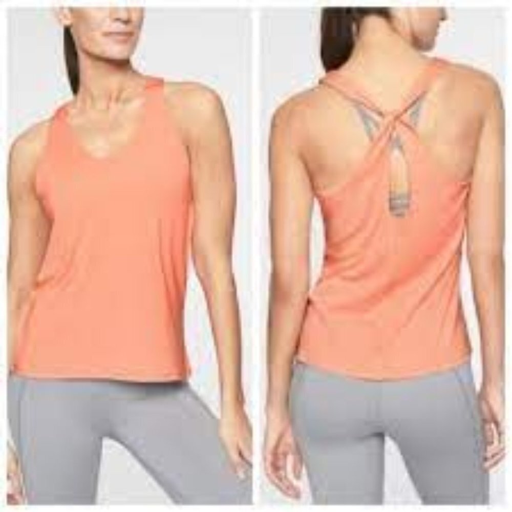 Athleta Women's Size Small Pinkish Orange Essence Cross Back Tank Top 291857